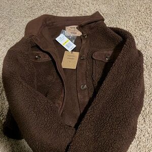 NWT Pink Rose cropped brown sherpa jacket